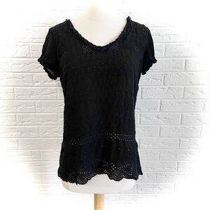 Johnny Was Black Eyelet Flower Blouse Size XS